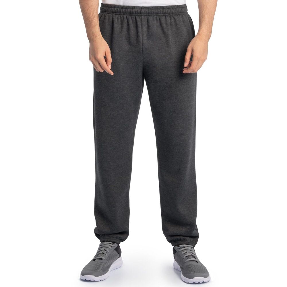 Fruit of the Loom Mens Eversoft Fleece Sweatpants Black Heather Large Pockets